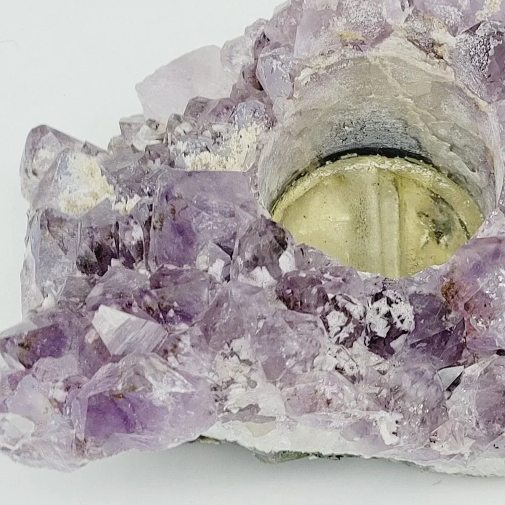 Raw Amethyst Quartz Geode Drilled Tealight Candle Holder 6x3.5x2.75 Med Purple